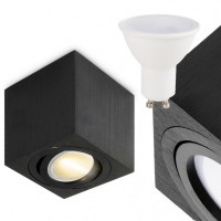 Lampa Prostokątna LED Natynkowa Oprawa Halogenowa Plafon, H084 - Czarna + Żarówka GRATIS!