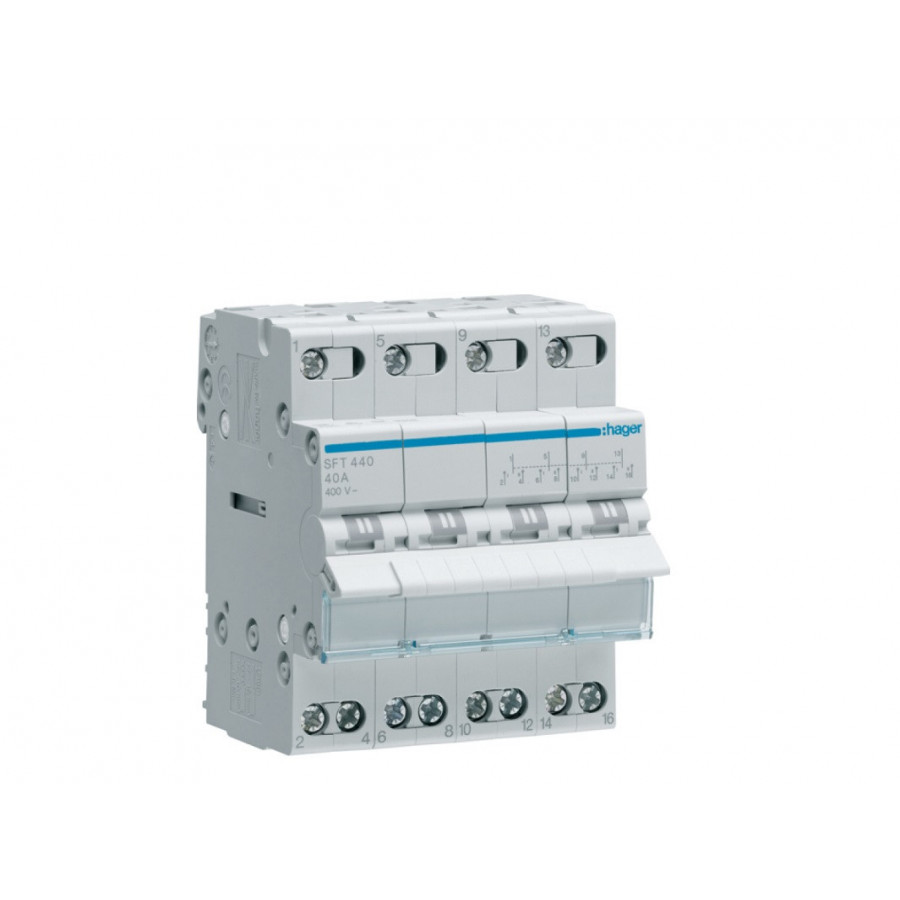 Modułowy Przełącznik Instalacyjny z Poz. Centralnej Hager Sft440 I-0-Ii (4p 40a 400vac)