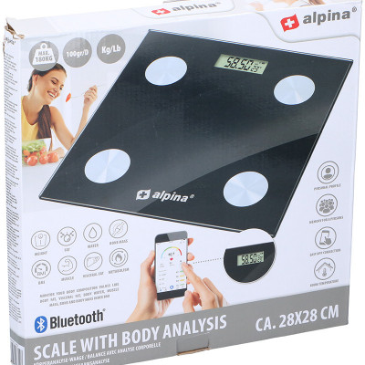 Alpina – Inteligentna waga z analizatorem składu ciała BMI, bluetooth, aplikacja (czarny)