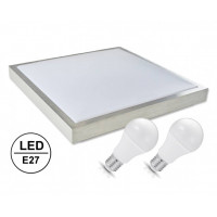 Lampa Sufitowa, Plafon + 2xŻarówki LED E27- Kwadrat-300mm, Chrom