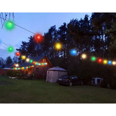 GIRLANDA Ogrodowa Lampki ŁAŃCUCH Świetlny 10m 20xe27 + Kolorowe Żarówki LED