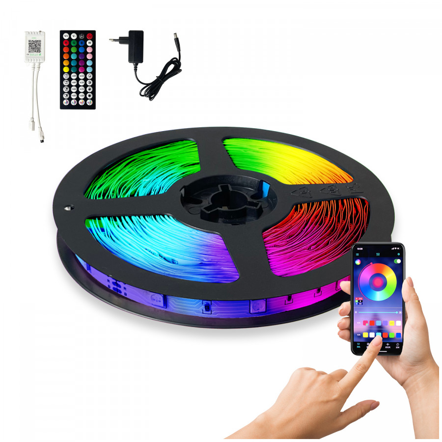 Taśma LED Kolorowa Aplikacja Smart Home Pilot Miganie w Rytm Muzyki RGB 5m