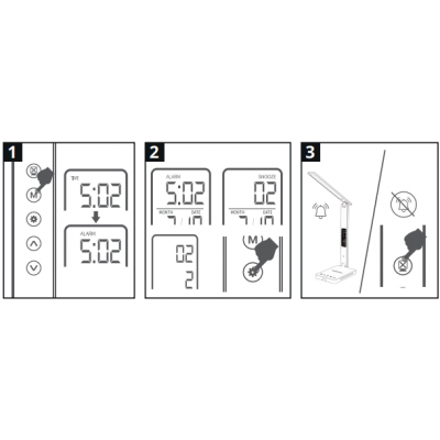 Lampka Biurkowa LED 7W Wyświetlacz Ładowarka Indukcyjna Q1 Alarm USB BIAŁA