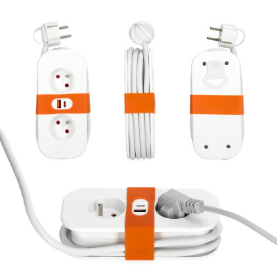 Przedłużacz FLOWFLEXER ORANGE 2-gniazda 1,4m z uziem. + 2xUSB biały