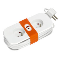 Przedłużacz FLOWFLEXER ORANGE 2-gniazda 1,4m z uziem. + 2xUSB biały