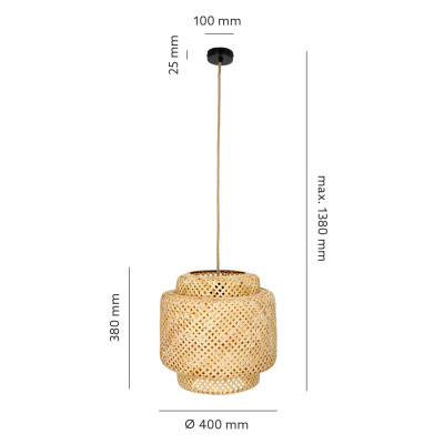 Duża lampa wisząca BOHO z plecionym kloszem 40 cm czarna podsufitówka E27