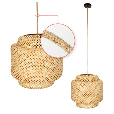 Duża lampa wisząca BOHO z plecionym kloszem 40 cm czarna podsufitówka E27