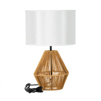 Lampka nocna stołowa z białym kloszem w stylu Boho 50 cm naturalna 1xE27