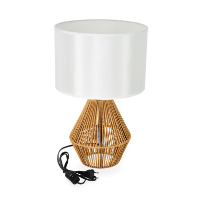 Lampka nocna stołowa z białym kloszem w stylu Boho 50 cm naturalna 1xE27