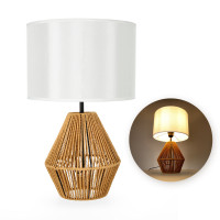 Lampka nocna stołowa z białym kloszem w stylu Boho 50 cm naturalna 1xE27