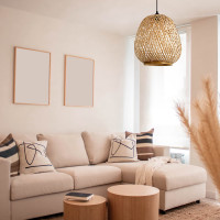 Lampa wisząca Boho z bambusowym kloszem naturalny design 1xE27