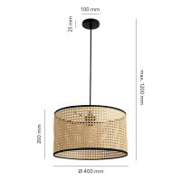 Rattanowa lampa wisząca z naturalnym abażurem styl Boho czarne akcenty