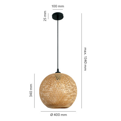 Lampa wisząca w stylu Boho abażur bambusowy 40 cm naturalna do salonu