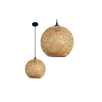 Lampa wisząca w stylu Boho abażur bambusowy 40 cm naturalna do salonu