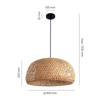 Lampa sufitowa wisząca 1xE27 naturalna plecionka czarna podsufitówka