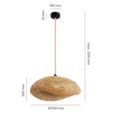 Lampa wisząca BOHO bambusowy klosz czarna podsufitówka E27 naturalny sznur