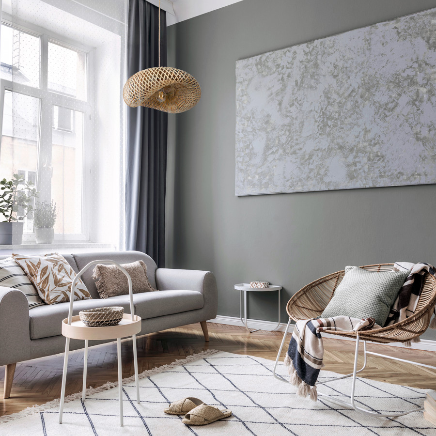 bamboo❤️ Lampa wisząca BOHO bambusowy klosz czarna podsufitówka E27