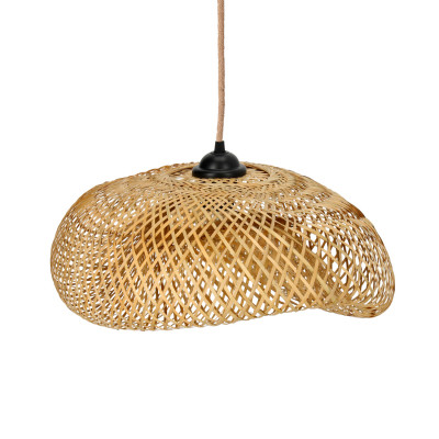 Lampa wisząca BOHO bambusowy klosz czarna podsufitówka E27 naturalny sznur