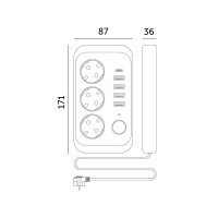 Przedłużacz Czarny 1,5m 3gn + 4x USB-A + USB-C Listwa Zasilająca Wyłącznik