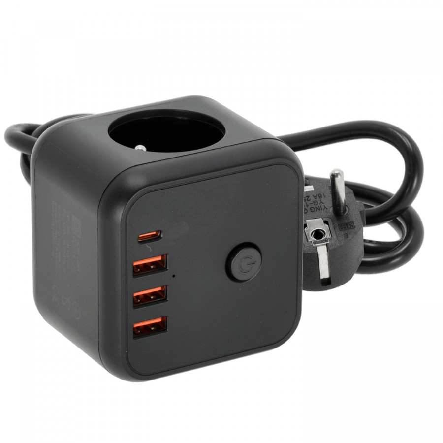 KOBI LINEA PRO CUBE C BLACK 3GN+3USB/1USB-C/1,5M/ZU+W