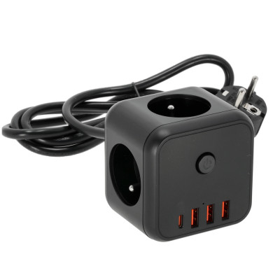 KOBI LINEA PRO CUBE C BLACK 3GN+3USB/1USB-C/1,5M/ZU+W