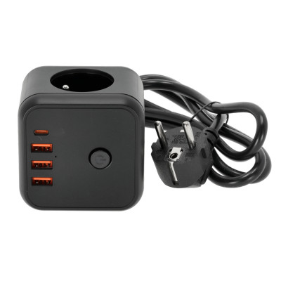 KOBI LINEA PRO CUBE C BLACK 3GN+3USB/1USB-C/1,5M/ZU+W