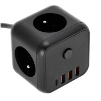 KOBI LINEA PRO CUBE C BLACK 3GN+3USB/1USB-C/1,5M/ZU+W