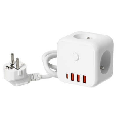 KOBI LINEA PRO CUBE C WHITE 3GN+3USB/1USB-C/1,5M/ZU+W