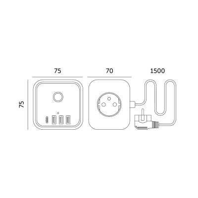 KOBI LINEA PRO CUBE C WHITE 3GN+3USB/1USB-C/1,5M/ZU+W