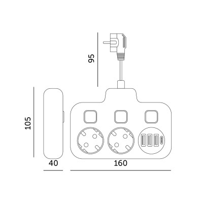 Rozgałęźnik 2gn + 4x USB Czarny Ładowarka Listwa Zasilająca Wielofunkcyjna