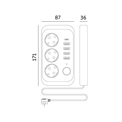 Przedłużacz Biały 3m 3gn + 4x USB-A + USB-C Listwa Zasilająca Wyłącznik