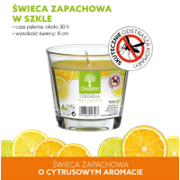 Świeczka Antykomarowa Zapachowa w Szkle NA KOMARY Cytrusowa 30h