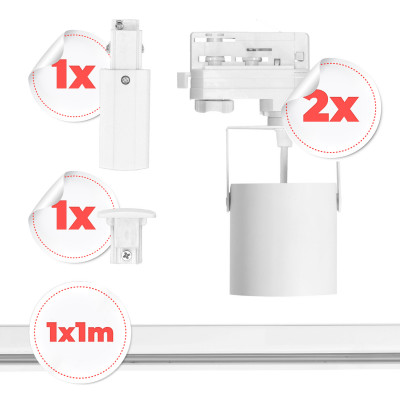 3-Fazowy System Szynowy 2x Reflektor GU10 + Szyna 1m Zestaw Biały