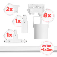 3-Fazowy System Szynowy 8x Reflektor + Szyna 1m+1m+2m + Łącznik T Zestaw Biały