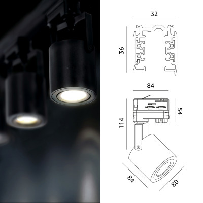 3-Fazowy System Szynowy 6x Reflektor na GU10 + Szyna 2m Zestaw Czarny