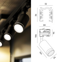 3-Fazowy System Szynowy 4x Lampa na GU10 + Szyna 2m Zestaw CZARNY