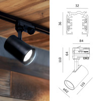 3-Fazowy System Szynowy szyna 1m+2m, I zew., 5x Reflektor na GU10 Czarny