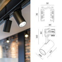 3-Fazowy System Szynowy szyna 1m+1m, I zew., 4x Reflektor na GU10 Czarny