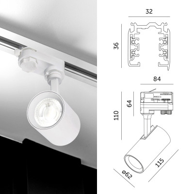 3-Fazowy System Szynowy szyna 1m+2m, I zew., 7x Reflektor na GU10 Biały