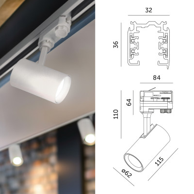 3-Fazowy System Szynowy szyna 2m+2m, I zew., 8x Reflektor na GU10 Biały