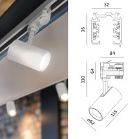 3-Fazowy System Szynowy szyna 3x1m, Łącznik T, 6x Reflektor na GU10 Biały