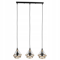 Lampa Industrial Wisząca Nowoczesna Potrójna Metal i Sznurek Sufitowa Loft