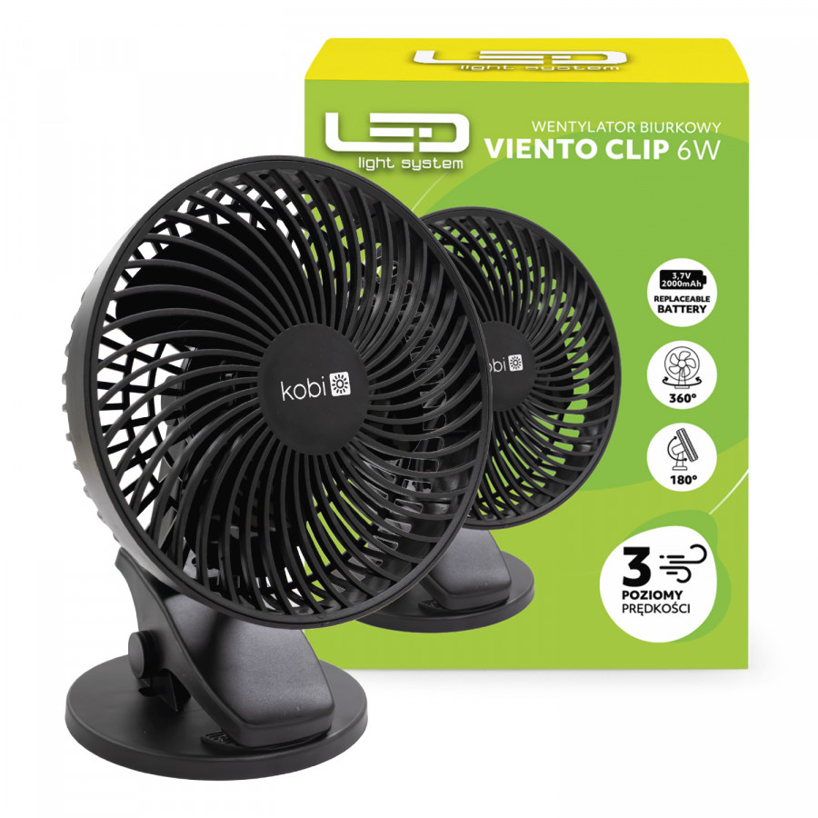 Wentylator Biurkowy Czarny z Klipem USB Cichy Bezprzewodowy 6W