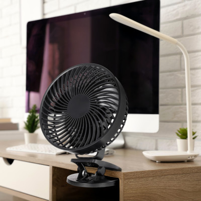 Wentylator Biurkowy Czarny z Klipem USB Cichy Bezprzewodowy 6W