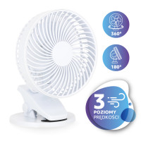 Wentylator biurkowy Cichy Wiatrak Bezprzewodowy Stojący + Klips 2000mAh USB biały