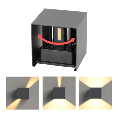 Kinkiet LED 6W dwustronny regulowany kąt światła lampa ścienna zewnętrzna IP54 na elewację taras