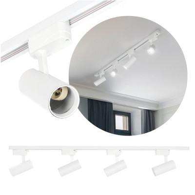 Lampa Szynowa LED 1m + 4x Reflektor GU10 Biały Szynoprzewód 1-fazowy Sufitowy Regulowany Nowoczesne Oświetlenie do Salonu Kuchni