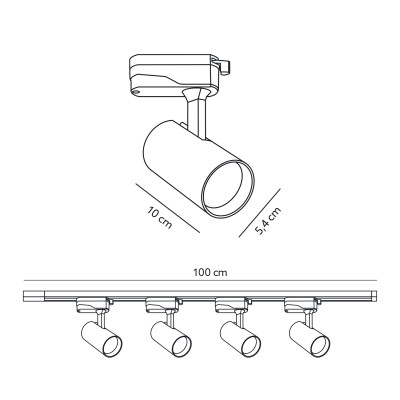 Lampa Szynowa LED 1m + 4x Reflektor GU10 Biały Szynoprzewód 1-fazowy Sufitowy Regulowany Nowoczesne Oświetlenie do Salonu Kuchni
