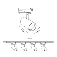 Lampa Szynowa LED 1m + 4x Reflektor GU10 Biały Szynoprzewód 1-fazowy Sufitowy Regulowany Nowoczesne Oświetlenie do Salonu Kuchni