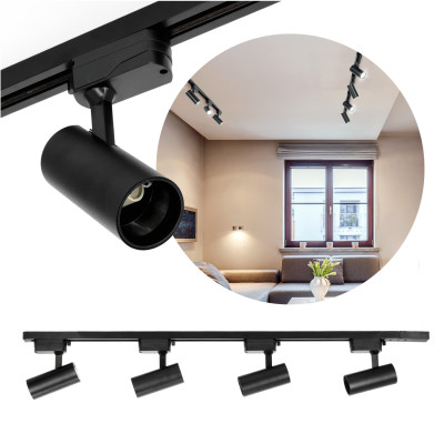 Lampa Szynowa LED 1m+4x Reflektor GU10 Czarny Szynoprzewód 1-fazowy Sufitowy Regulowany Nowoczesne Oświetlenie do Salonu Kuchni